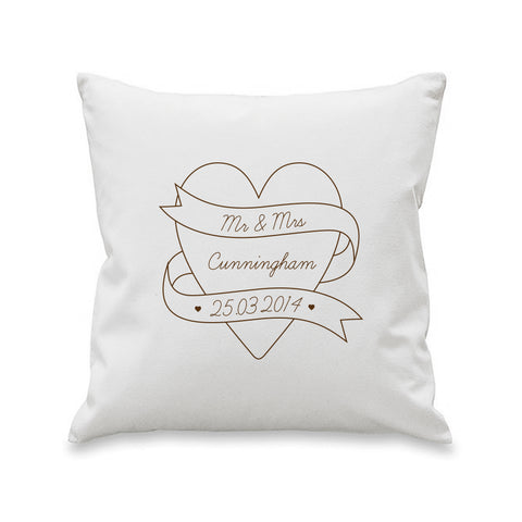 Mr & Mrs Heart Scroll Cushion Cover
