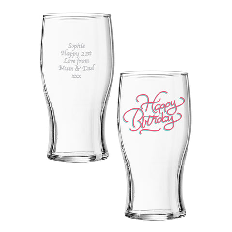 Happy Birthday Tulip Glass
