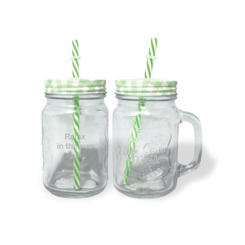 Personalised Green Mason Jar with Straw