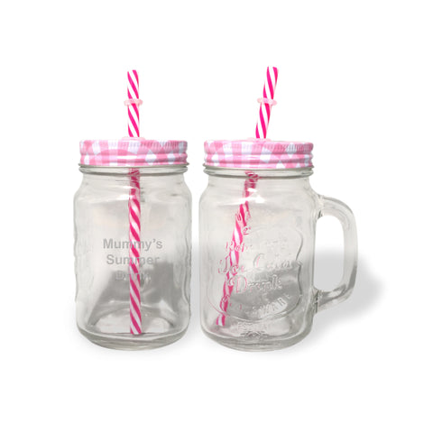 Personalised Pink Mason Jar with Straw