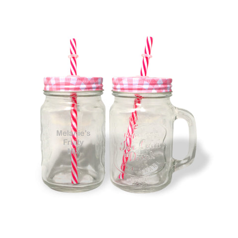 Personalised Red Mason Jar with Straw