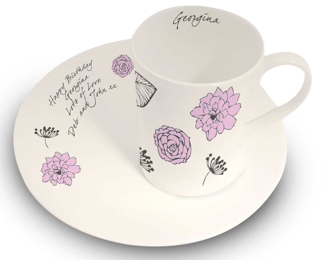 Floral Mug & Biscuit Tray