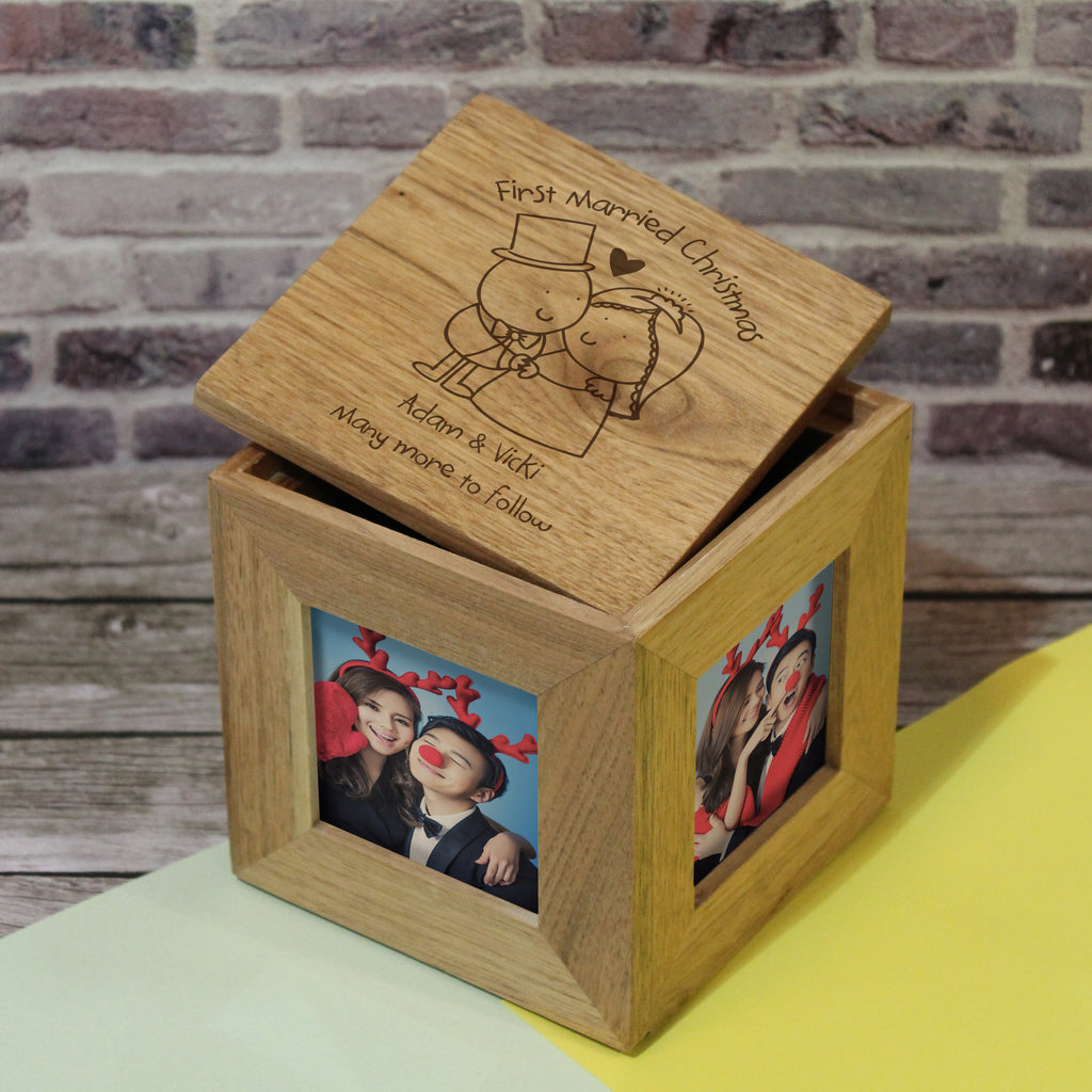 Chilli and Bubbles Married Christmas Wooden Photo Cube