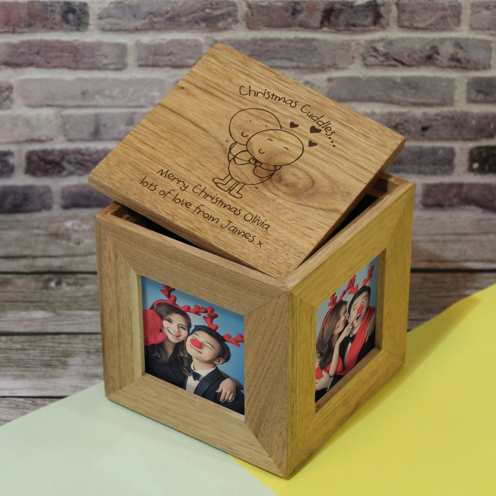 Chilli and Bubbles Christmas Cuddles Wooden Photo Cube