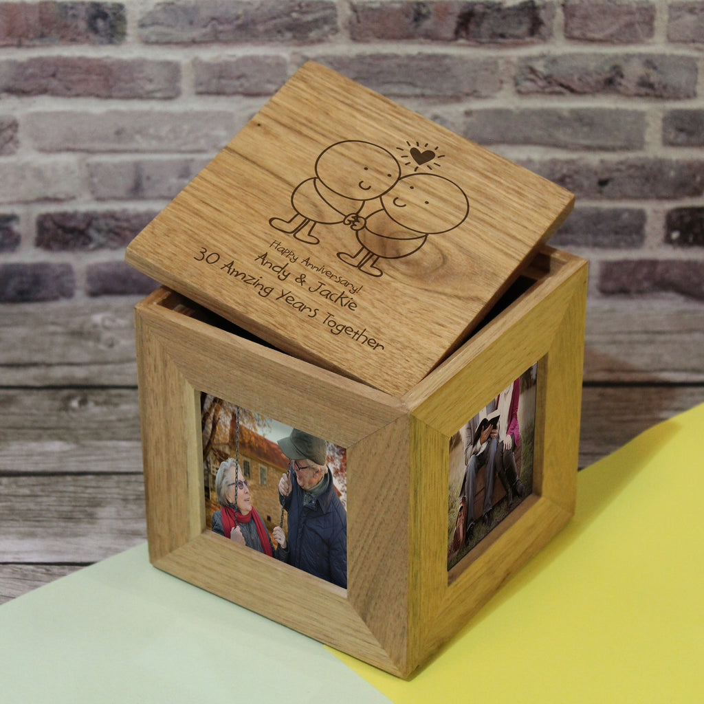 Chilli and Bubbles Anniversary Wooden Photo Cube