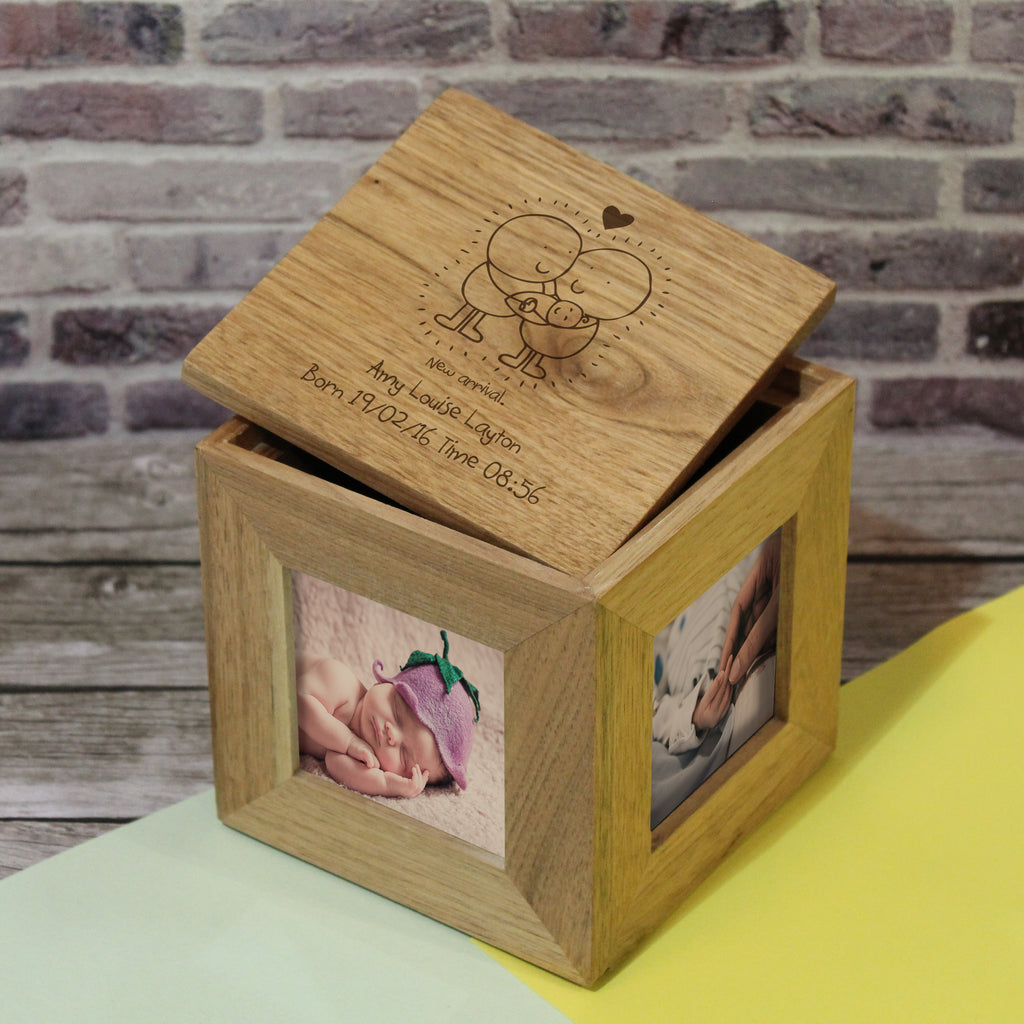 Chilli and Bubbles New Baby Wooden Photo Cube