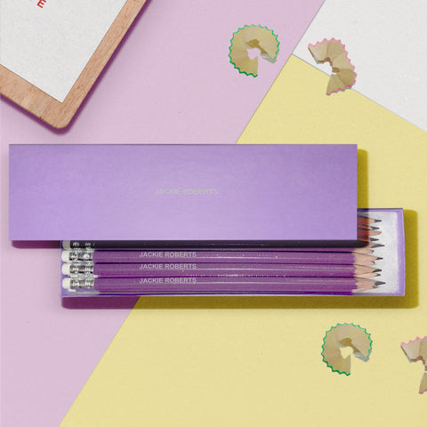 12 Purple Glitter Lead Pencils In A Purple Box