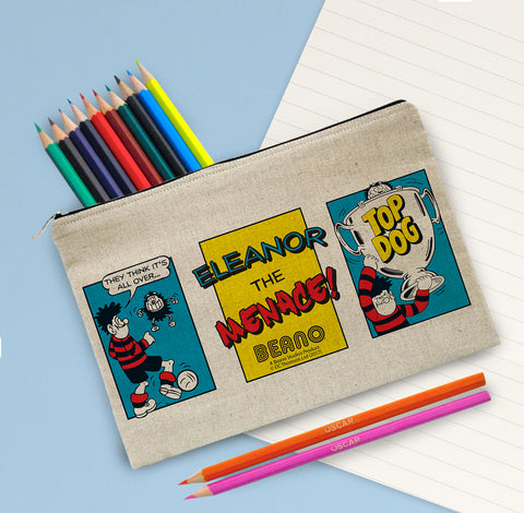 Beano Classic Comic Strip Top Dog Canvas Pencil Case & Pencils