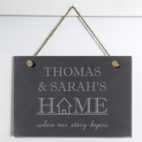 Where our story begins slate hanging sign