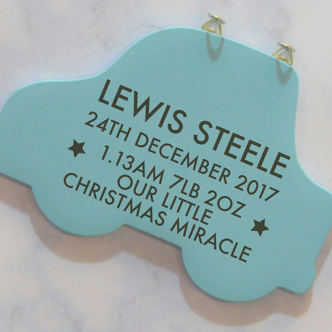 Birth Blue Car Hanging Sign