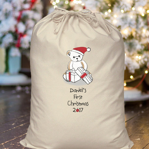 Bear My First Christmas Cotton Sack
