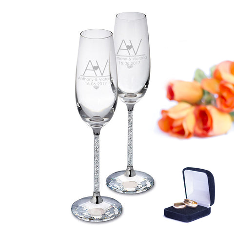 Initial Heart Diamante Flutes