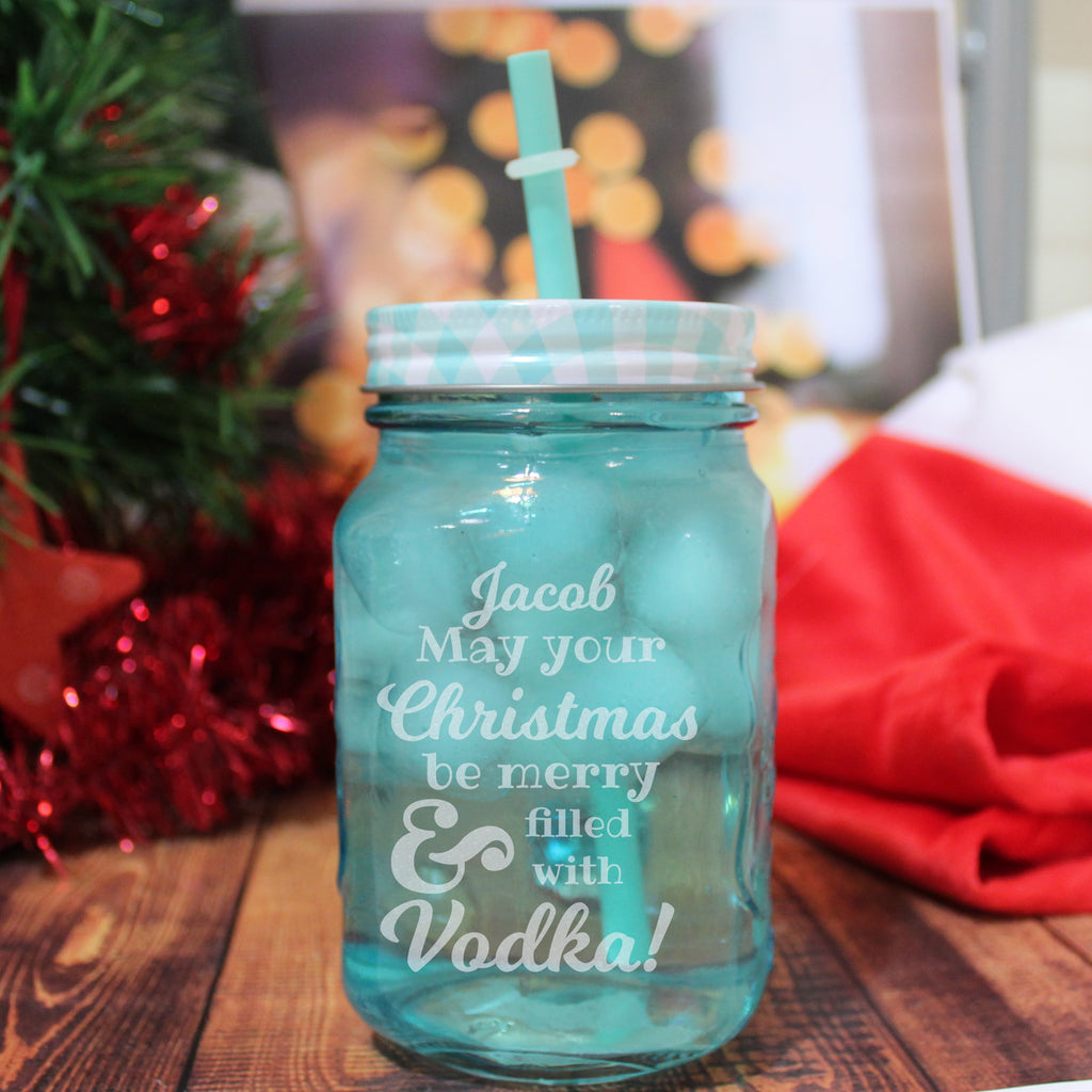 Christmas Vodka Blue Mason Jar