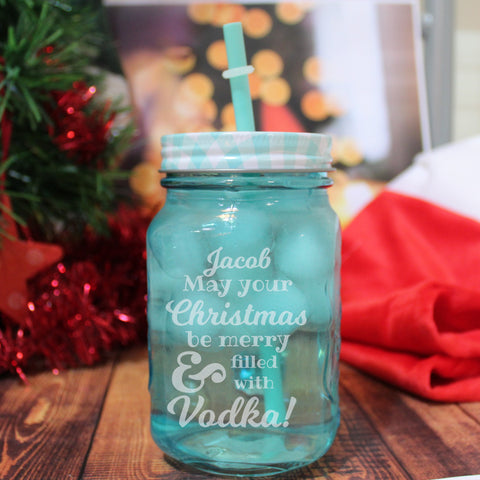 Christmas Vodka Blue Mason Jar