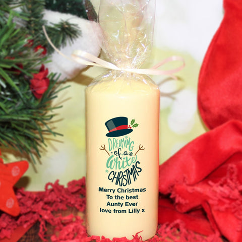 White Christmas Pillar Candle