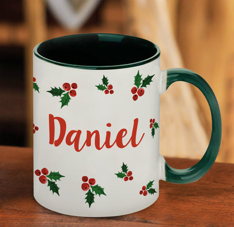 Name in Holly Green Sublimation Mug
