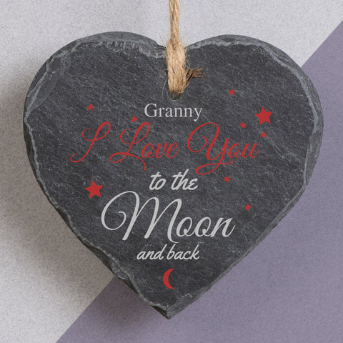 To The Moon And Back Printed Slate Heart
