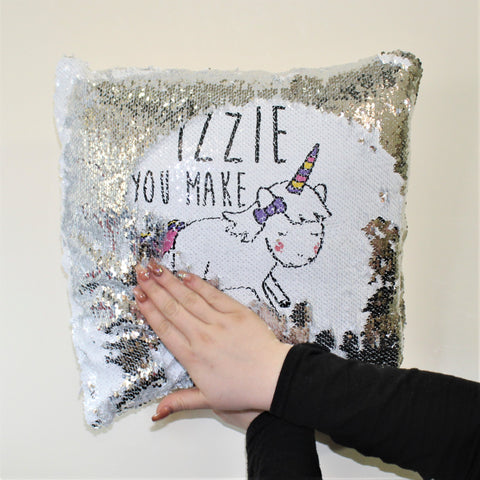 You Make Me Horny Silver & White Sequin Cushion Cover