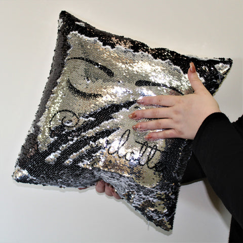 Eyelash Silver & Black Sequin Cushion Cover
