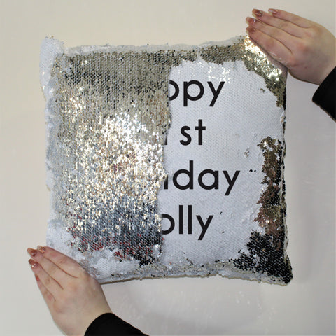 Secret Message Silver & White Sequin Cushion Cover