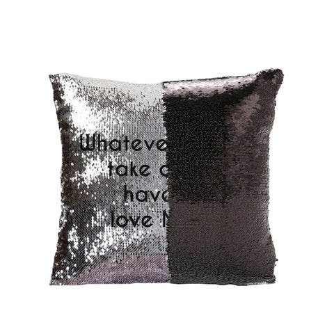 Secret Message Silver & Black Sequin Cushion Cover