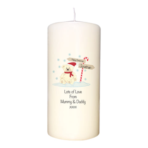 Candy Cane Christmas Bear Candle
