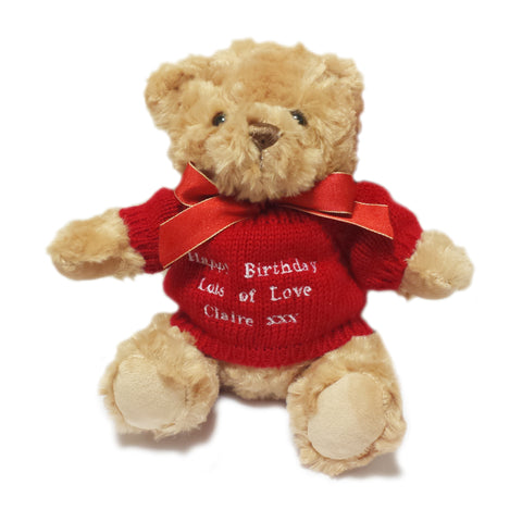 Brown Teddy Bear with Embroidered Red Jumper
