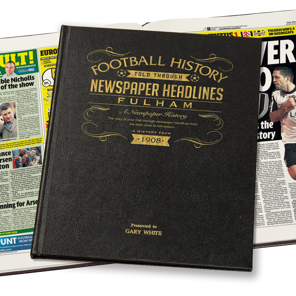Fulham Football Newspaper Book - Leather Black Cover
