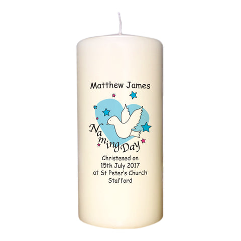Dove & Hearts Blue Naming Day Candle
