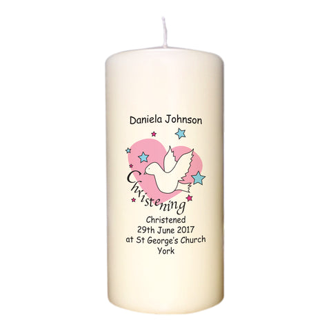 Dove & Hearts Pink Christening Candle