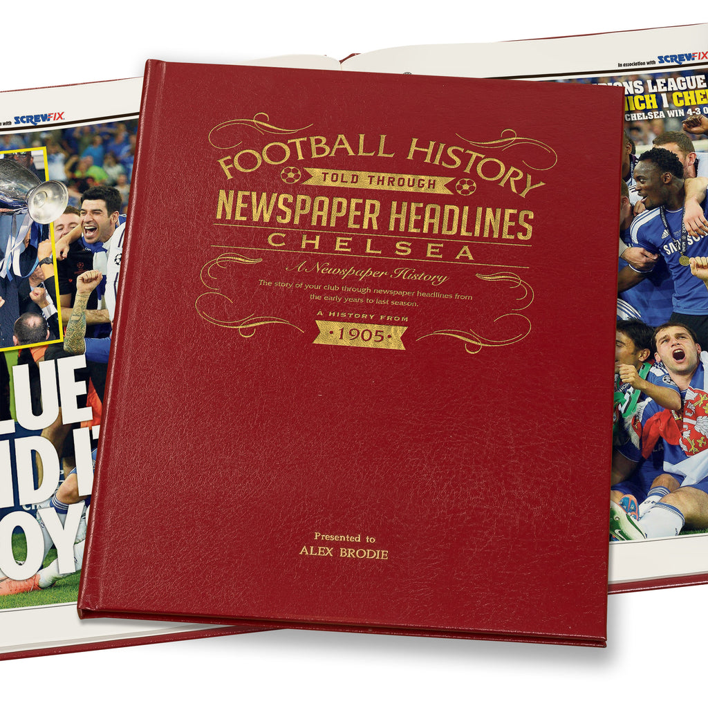 Chelsea Football Newspaper Book - Leather Red Cover