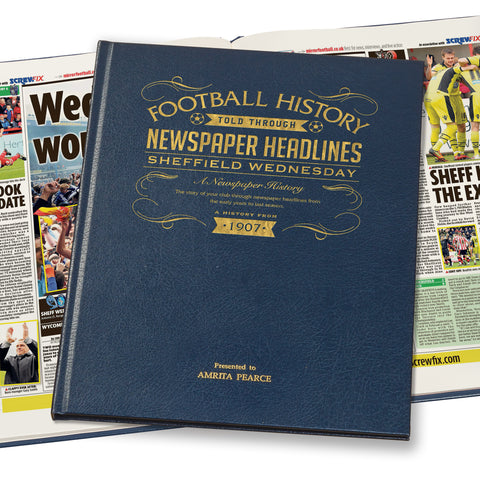 Sheffield Wednesday Newspaper Book - Leather Blue Cover