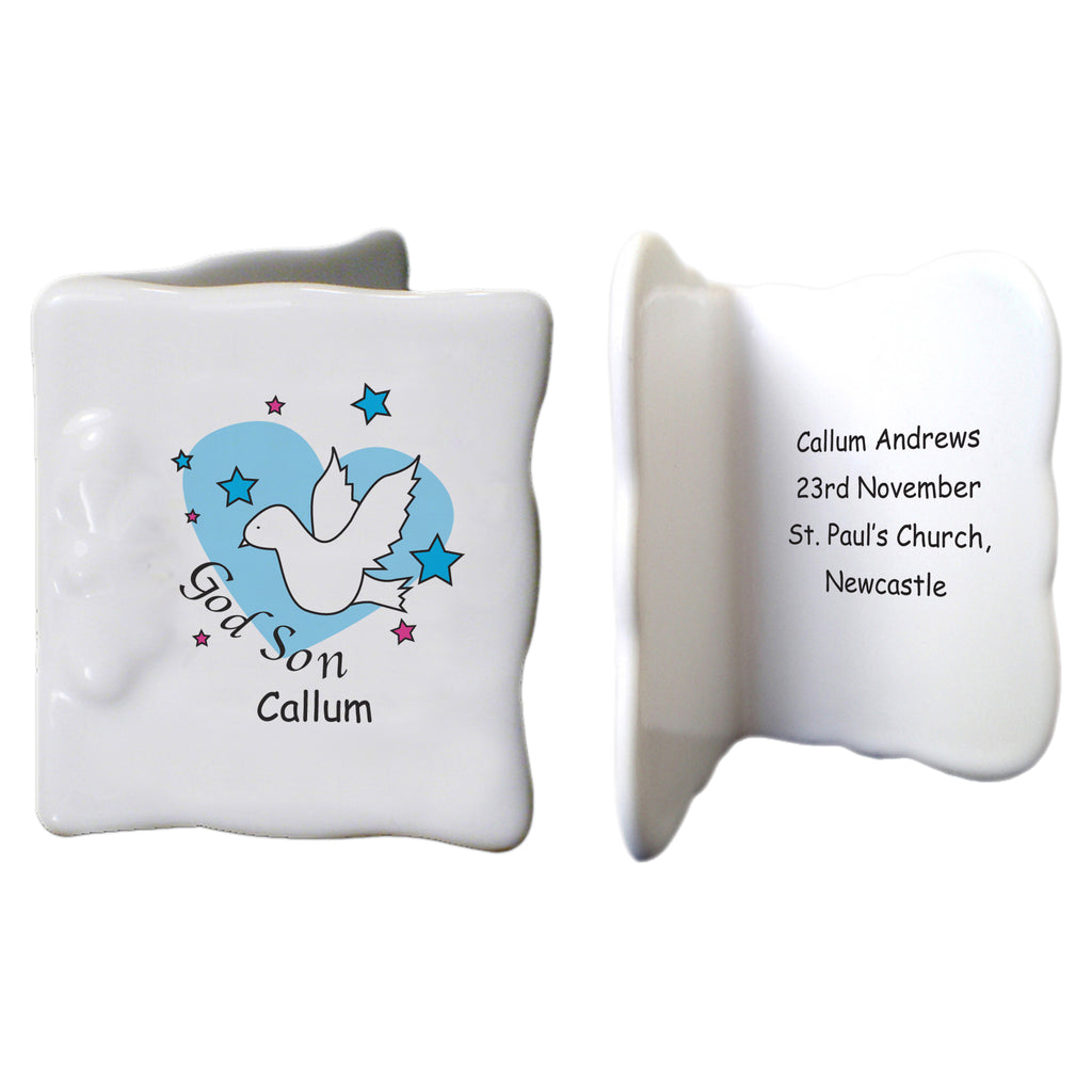 Dove & Hearts Blue Godson Bone China Message Card