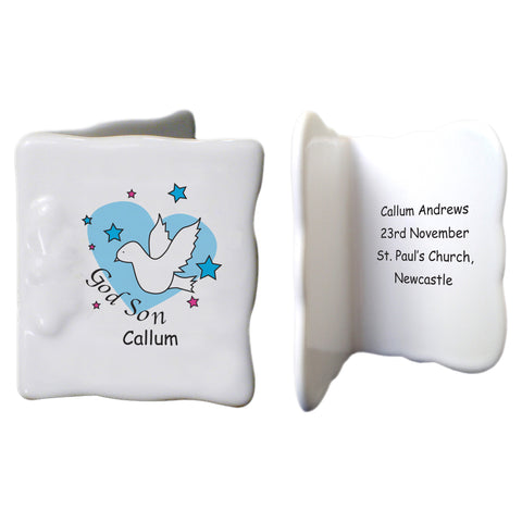 Dove & Hearts Blue Godson Bone China Message Card
