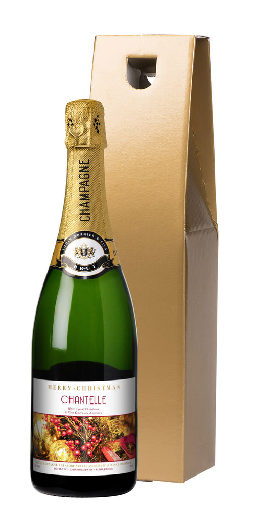 Christmas Decorations Champagne in a Gold Gift box