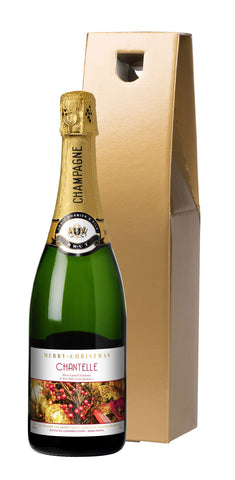 Christmas Decorations Champagne in a Gold Gift box