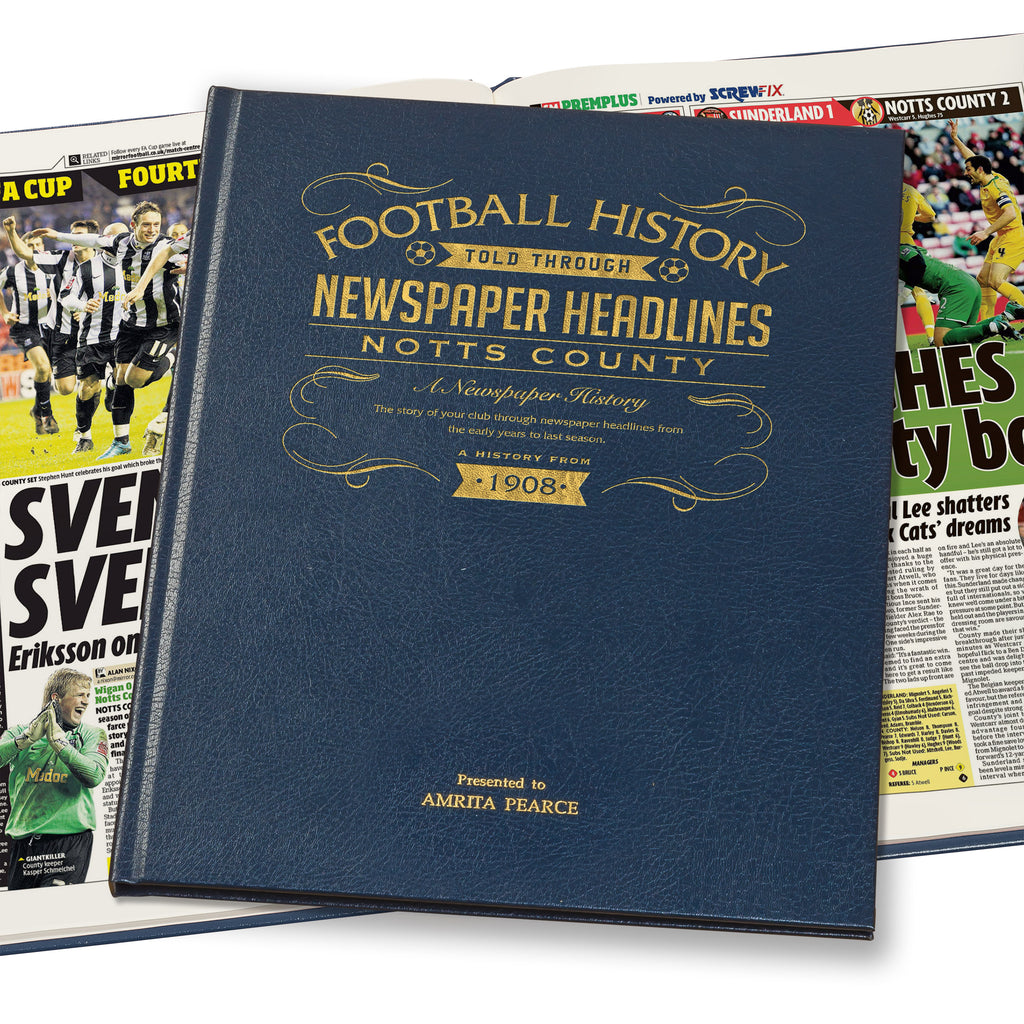 Notts County Newspaper Book - Leather Blue Cover