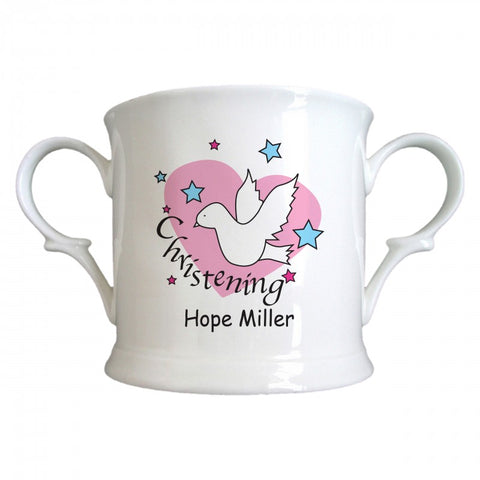 Dove & Hearts Pink Christening Bone China Loving Cup