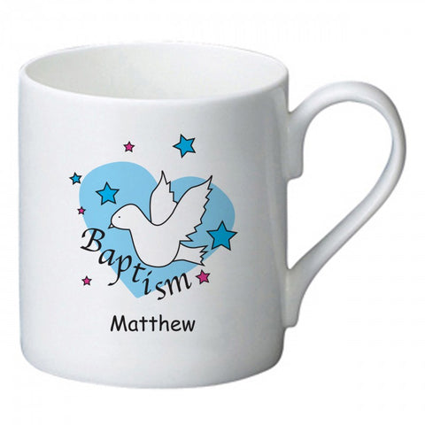 Dove & Hearts Blue Baptism Bone China Mug