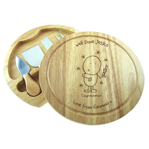 Chilli & Bubble's Congratulations round cheeseboard with knives