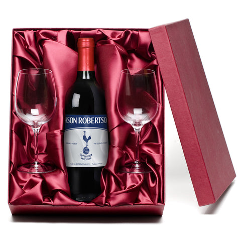 French AC Spurs Vintage Red Wine with set of Happy Anniversary Wine Glasses