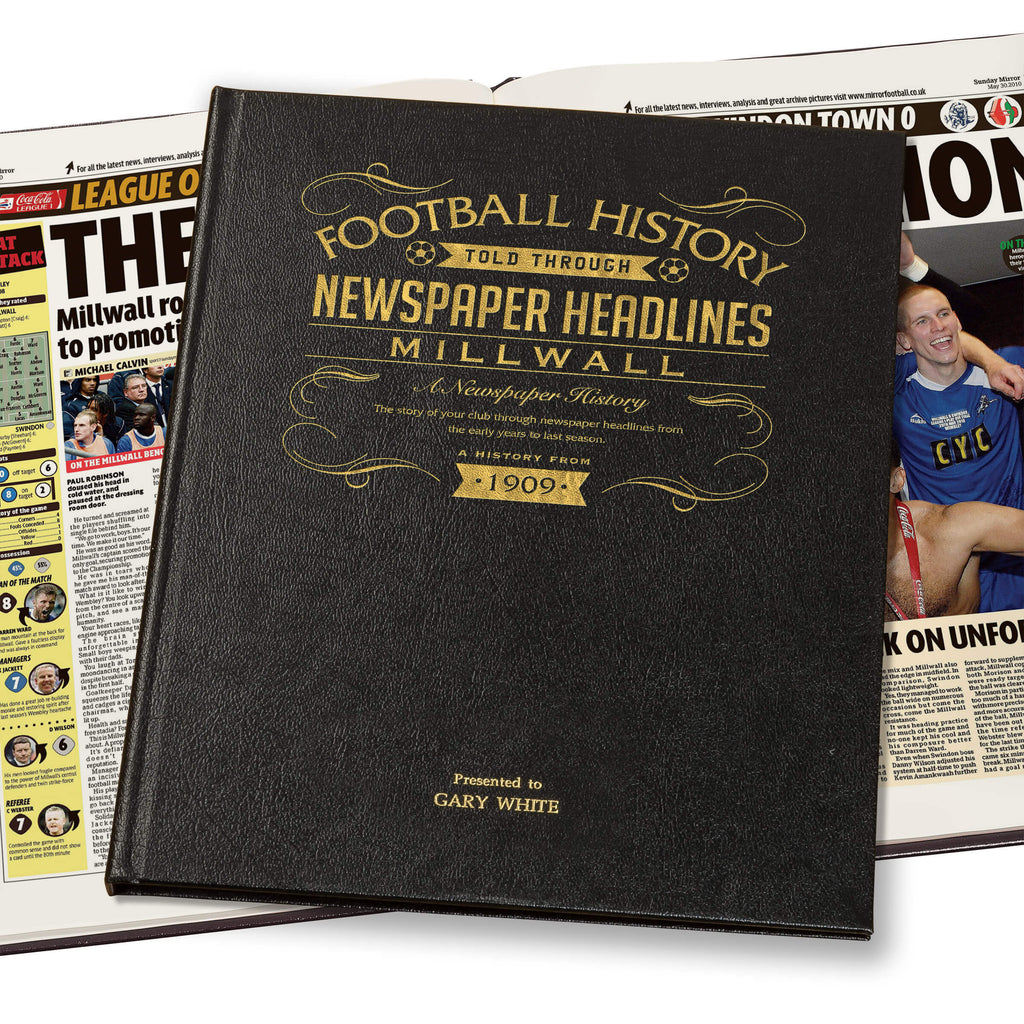 Millwall Newspaper Book - Leather Black Cover