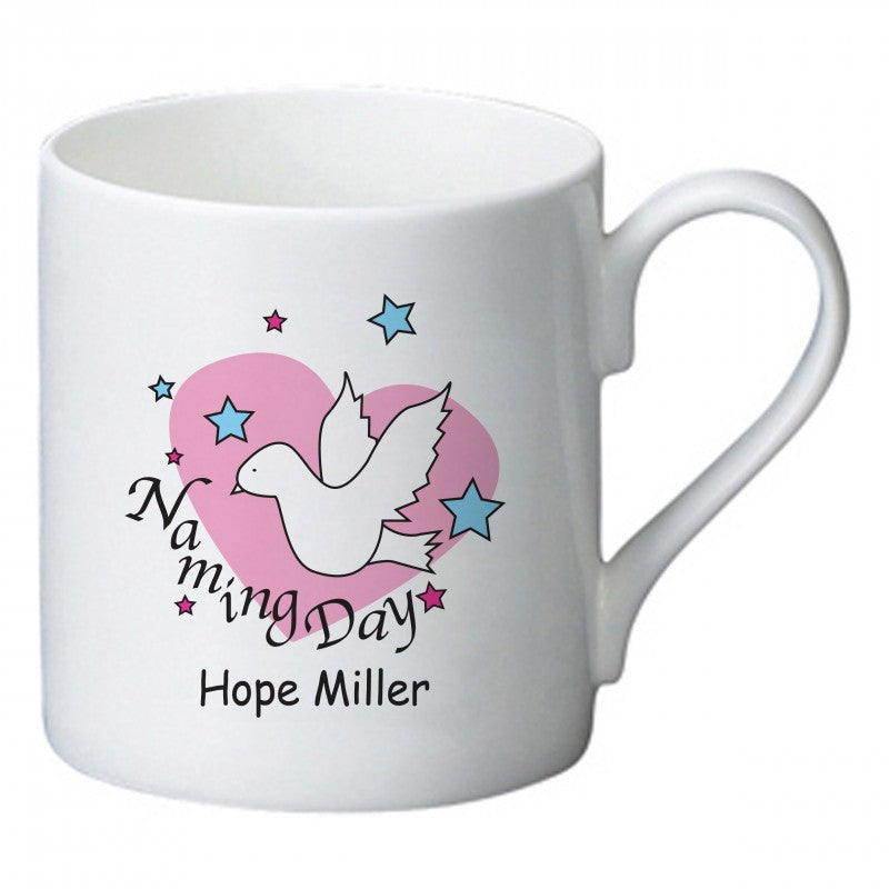 Dove & Hearts Pink Naming Day Bone China Mug