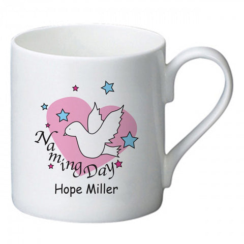 Dove & Hearts Pink Naming Day Bone China Mug