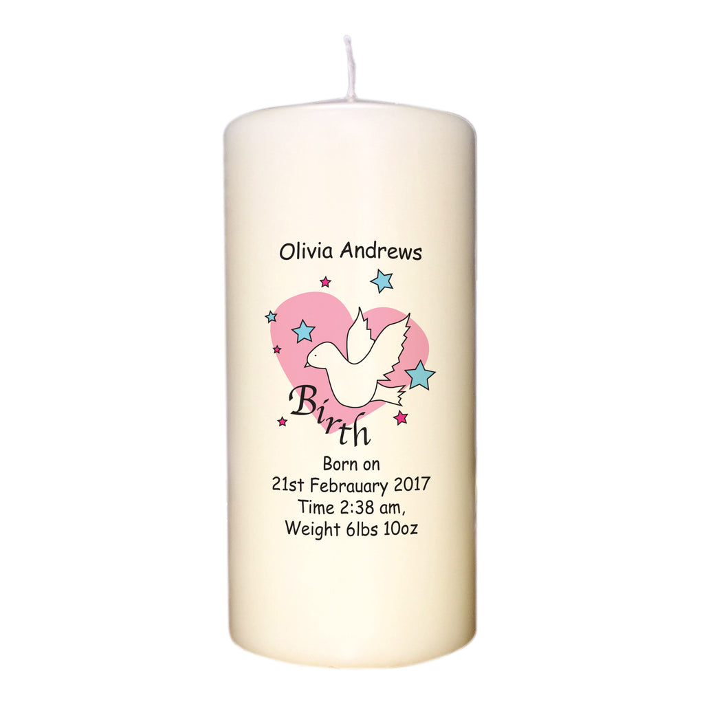 Dove & Hearts Pink Birth Candle