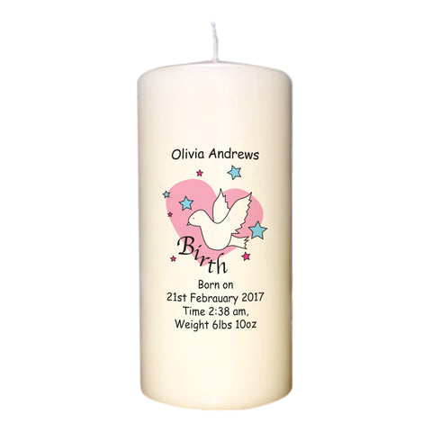 Dove & Hearts Pink Birth Candle