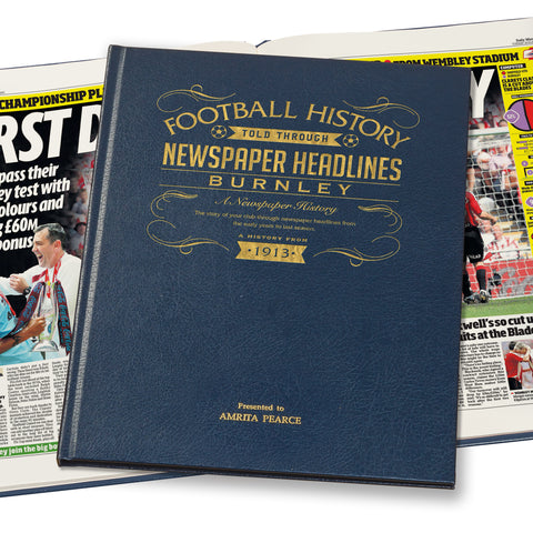 Burnley Football Newspaper Book - Leather Blue Cover