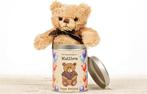 Personalised Birthday Teddy in a tin