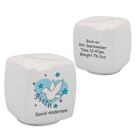 Dove & Hearts Blue Birth Bone China Moneybox