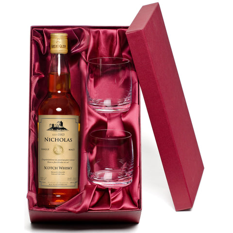 Single Malt Whisky with set of Happy Birthday Glasses